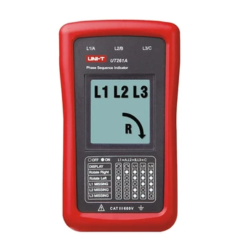UNI-T UT261A Индикатор последовательности фаз и вращения двигателя, 3-фазное напряжение переменного тока 40 ~ 700 В, индикатор последовательности фаз