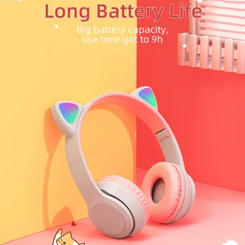 Наушники P47M Bluetooth Беспроводные Наушники Cat Ear Girl Гарнитура Gamer для ПК TWS Музыкальные Наушники Слуховой Аппарат с Микрофоном Handfree