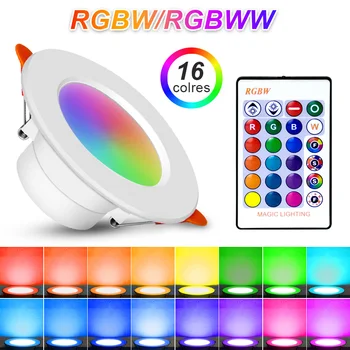RGB LED Downlight 10 Вт Встраиваемые Потолочные Прожекторы Переменного Тока 110 В 220 В С Регулируемой Яркостью Внутренняя Лампа ИК-Пульт Дистанционного Управления С Функцией Памяти
