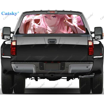 Аниме-наклейка на окно автомобиля Yae Miko Genshin Impact Виниловый Полупрозрачный дисплей Наклейка на грузовик, Обернутая краской Наклейка на автомобиль