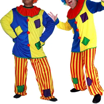 Куртка-брюки для клоуна, костюм с эластичным поясом, Брючный костюм, яркий Взрослый Костюм Клоуна, Рождественский Костюм для Хэллоуина, Веселый Джокер, Косплей