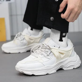 Брендовая мужская обувь 2023 года, мужская вулканизированная обувь из сетки на платформе, дышащие мужские кроссовки на шнуровке, мужская повседневная обувь для прогулок на открытом воздухе.