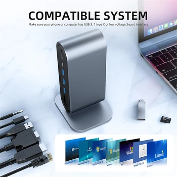 USB-концентратор 3.0 Док-станция, Многопортовый адаптер 100 Вт PD 4K HDMI VGA RJ45 LAN, Разветвитель для чтения SD TF, Аксессуары для ноутбуков MacBook