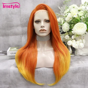 Синтетический парик на кружеве Imstyle, оранжевый парик, Омбре, прямой длинный парик, парики Cospaly из термостойкого волокна без клея для женщин