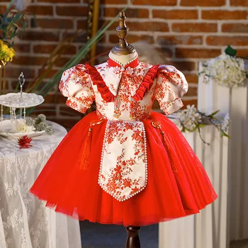 Детские новогодние платья Чонсамы для девочек, платье в традиционном китайском стиле, детский костюм эпохи Тан, детские костюмы, платье принцессы для младенцев