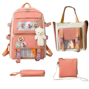 Кавайные рюкзаки, Милый японский рюкзак, школьный рюкзак для девочек средней школы, набор из 4 предметов