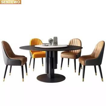 Дизайнерская роскошная круглая Мраморная плита обеденный стол с 4 стульями mesa de jantar tablo furniture marbre Нержавеющая сталь золотое основание