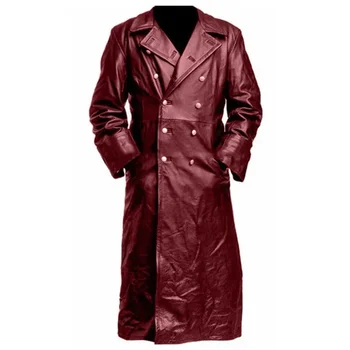 Осенне-зимнее пальто из искусственной кожи 2023, мужское винтажное кожаное пальто средней длины большого размера