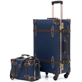 набор винтажных чемоданов urecity для женщин, винтажные наборы чемоданов для женщин из 2 частей, милый дизайнерский багажник (темно-синий)