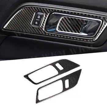 Внутренняя отделка из углеродного волокна, внутренние ручки двери автомобиля, декоративные наклейки на дверную чашу для Ford Mustang 2015-2017 Для стайлинга автомобилей