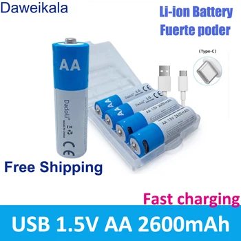 Высокая емкость 1.5 В AA 2600 мАч USB перезаряжаемая литий-ионная батарея для мыши с дистанционным управлением маленький вентилятор Электрическая игрушечная батарея + Кабель