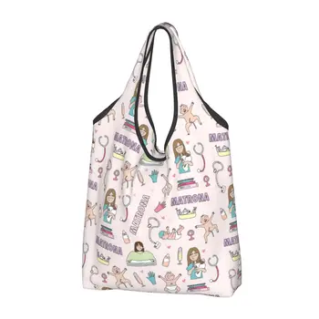 Многоразовая Розовая хозяйственная сумка Enfermera En Apuros для продуктов, складные сумки для медицинских продуктов для медсестер, моющиеся большие сумки-тоут