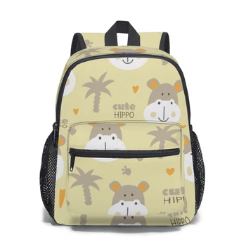 Детский рюкзак с милыми головками бегемота, школьная сумка Mochila для детей из детского сада