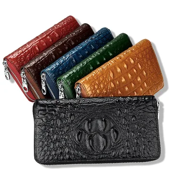Женский кошелек из натуральной крокодиловой кожи, зеленая/красная женская сумка для мобильного телефона, женский кошелек на молнии, футляр для карт