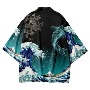 Горячая распродажа Японский Кардиган Косплей Хаори Канагава, Рубашки с принтом 