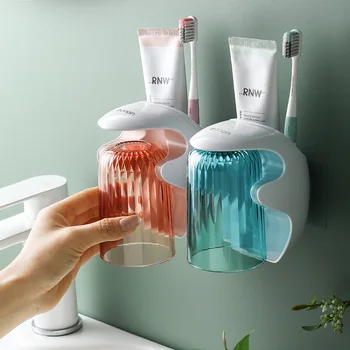 Настенный держатель зубной щетки Подставка для стаканов для рта Без сверления Органайзер для зубной пасты для детей и семей Аксессуары для ванной комнаты