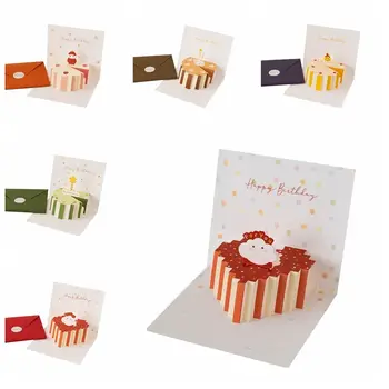 Кавайная 3D Открытка на день рождения с конвертом Всплывающие Поздравительные открытки для девочек Креативная Открытка с благословением, написанная от руки, Открытки Подарки