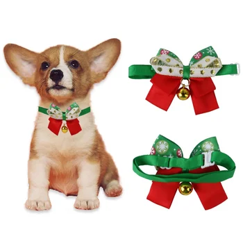 Новогодний Рождественский ошейник для домашних животных с колокольчиком, милый галстук-бабочка, ошейник для кошки, собаки, галстук-бабочка, ошейник для котенка, щенка чихуахуа, мопса