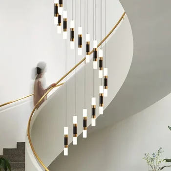 Современная длинная хрустальная светодиодная люстра для лестницы Luxury Cristal, Большие лестничные светильники, Минималистичные подвесные светильники для помещений
