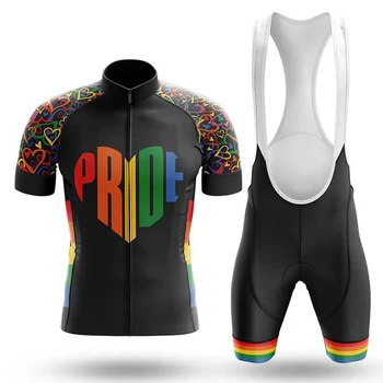 Велосипедный комплект Pride Heart Нагрудник Шорты Велосипедная майка Велосипедная рубашка с коротким рукавом Велосипедный спуск Горный костюм MTB