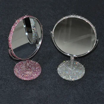 Блестящее высококачественное зеркало для макияжа с бриллиантами, креативное зеркало со стразами, вращающееся круглое зеркало для макияжа на рабочем столе в комнате девушки