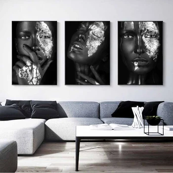 Черно-серебристая картина на холсте с рамкой, плакаты с африканскими рисунками и принты, современная настенная картина для гостиной