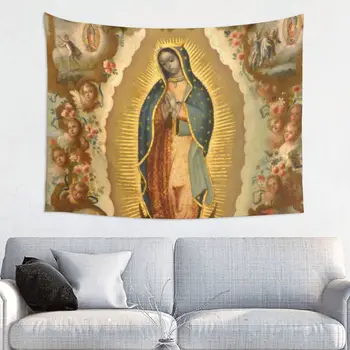 Дева Гваделупская Гобелены Девы Марии для Гостиной Мексика Католический Святой Хиппи Настенный Гобелен Домашнего Декора