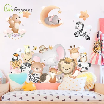 Наклейки на стену с милыми животными из мультфильмов для детских комнат, Украшения для стен в спальне для маленьких мальчиков, самоклеящиеся декоративные наклейки для домашнего декора