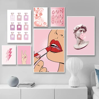 Розовая коллекция, плакат в скандинавском стиле, Красные губы, настенный принт, домашняя живопись на холсте, Декоративные картины для декора гостиной Cuadro