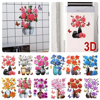 Креативные 3D Стерео наклейки, Имитирующие Вазу для цветов, Позолота, Наклейки для спальни, Стены комнаты, Водонепроницаемые самоклеящиеся украшения W2E8