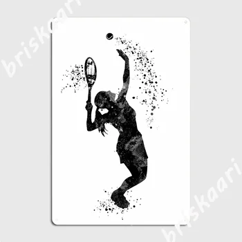 Теннисистка, черно-белый силуэт, металлическая вывеска, плакат для клубной вечеринки, печать жестяной вывески для клубного бара, плакат