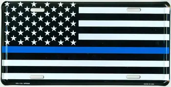 Тонкая Синяя Линия Металлического Номерного Знака США 6x12 дюймов с Черным, Белым и Синим Американским Флагом для Легковых и грузовых автомобилей
