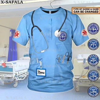 Пользовательское название Nurse Life Coseplay Униформа с 3D принтом, высококачественная футболка из молочного волокна, Летний Мужской Женский повседневный топ с круглым вырезом-1