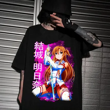 Популярные онлайн-футболки с рисунком меча в стиле аниме, мужские и женские модные футболки в стиле харадзюку с круглым вырезом и коротким рукавом