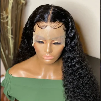 Натуральный Черный Мягкий 26-дюймовый парик с плотностью 180%, Длинный Кудрявый Бесклеевой Кружевной Фронтальный парик для чернокожих женщин Babyhair, Предварительно выщипываемый ежедневно