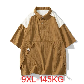 Летняя футболка мужская тонкого сечения из ледяного шелка, быстросохнущая, с короткими рукавами, плюс размер, солнцезащитная рубашка на молнии, свободная 2XL 8XL 7XL 9XL