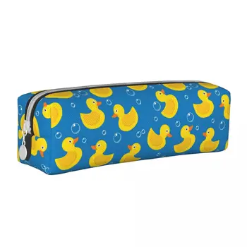 Пенал с рисунком милой утки в синем цвете, сумка для ручек с милыми животными для девочек и мальчиков, офисные подарки большой емкости, чехол для карандашей