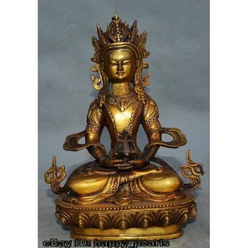 Старинный Позолоченный Бронзовый Будда Амитаюс Амитабха Кван-инь Счастливого Долголетия