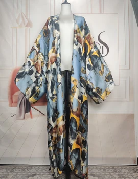 Африканская одежда для женщин, Элегантные дизайнерские шелковые кимоно с длинными рукавами 