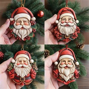 Винтажный Красочный Санта Клаус Деревянная Подвеска Украшение для Рождественской елки Подвесное украшение Закладка для старика с белой бородой