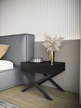 Прикроватный столик Современная минималистичная прикроватная тумбочка для спальни Итальянская мебель Черный дуб Светлый Роскошный шкаф для хранения Приставной столик