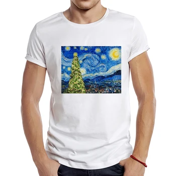 Новая мужская футболка с коротким рукавом в стиле Звездной ночи 2022 года, крутые топы с принтом Рождественской елки, хипстерская футболка