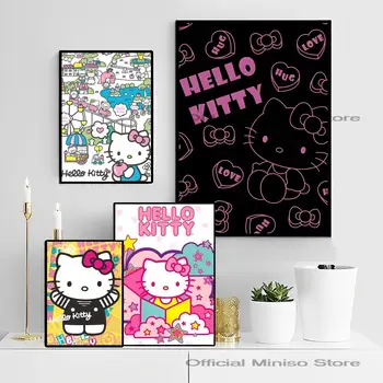 1шт Kawaii H-Hello Cute K-Kitty Плакат Самоклеящаяся Художественная Водонепроницаемая Бумажная Наклейка Декор стен Кофейни бара