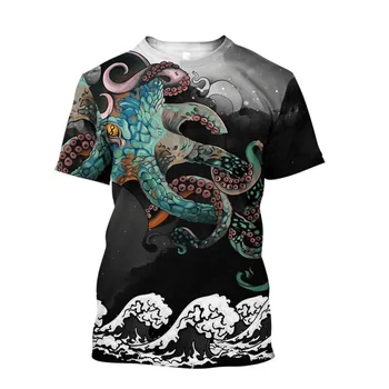 Мужская Новая Летняя футболка с 3D-принтом Hd, Футболка с рукавом Ocean Octopus, Художественная Индивидуальность, Ретро Футболка размера Плюс