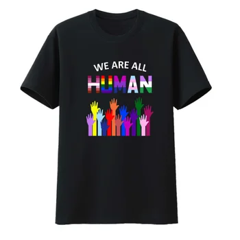 Мы все люди, ЛГБТ, Хлопковая футболка в стиле радужного цвета, футболки, мужская одежда, уличная мода, Удобная камиза с короткими рукавами