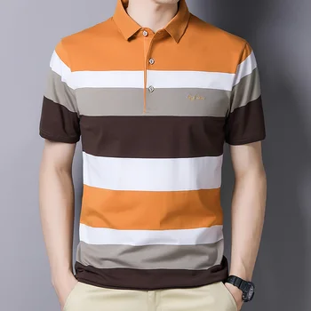 Мужская классическая рубашка поло в полоску из хлопка с коротким рукавом Лето 2023 Плюс размер Oversize 4XL
