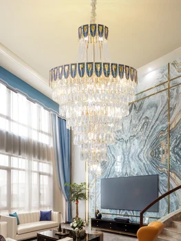 Высококачественная Современная люстра на крыше отеля Большая Круглая Хрустальная Декоративная Подвесная лампа Роскошный Дизайн Люстра для гостиной
