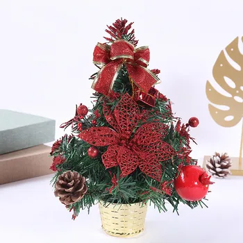 30-сантиметровая мини-настольная рождественская елка с сосновыми шишками и ягодами, маленький подвесной колокольчик для рождественских украшений, новогодние украшения