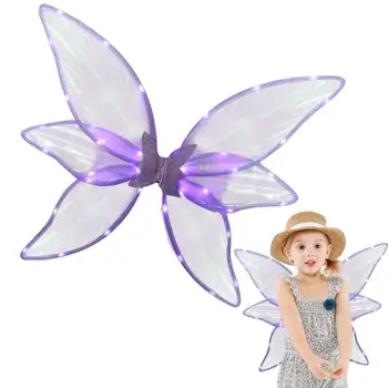 Электрические Крылья бабочки с подсветкой, Крылья Феи, аксессуар для костюма, светящееся блестящее платье, движущиеся крылья, День рождения, Свадьба