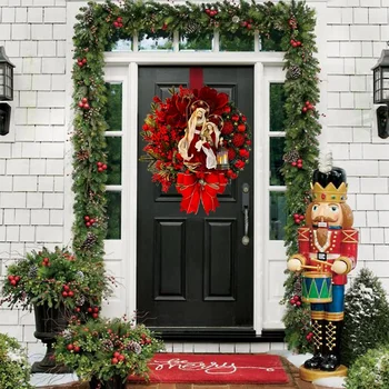 Священный Рождественский Венок Искусственная Входная Дверь Приветственный Знак Орнамент Домашний Декор Веселый Рождественский Елочный Венок